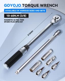 GOYOJO 8-Pcs Magnetic Torque Wrench Kit, 10-60Nm Ultra-Thin Spark Plug Replacement Kit for Exhaust System Maintenance DIY
