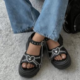 Y2K Goth Wedge Platform Sandals Punk Metal Heart Cross Chain Ankle Buckle Summer Shoes for Women