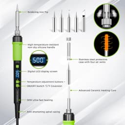90W Soldering Iron Kit | 5 Tips & Stand, LCD, Auto-Sleep, Fast Heat. 180-500°C (356-932°F). For Repair, Metalworking & DIY