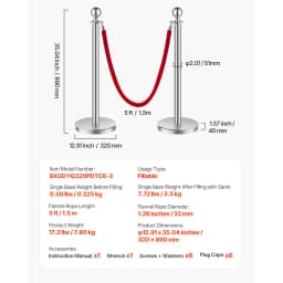 SucceBuy Stanchions 4/6/8Pcs Stainless Steel Post with Fillable Base Red Velvet Ropes & Posts Crowd Control Barriers Stanchions for Party Museum