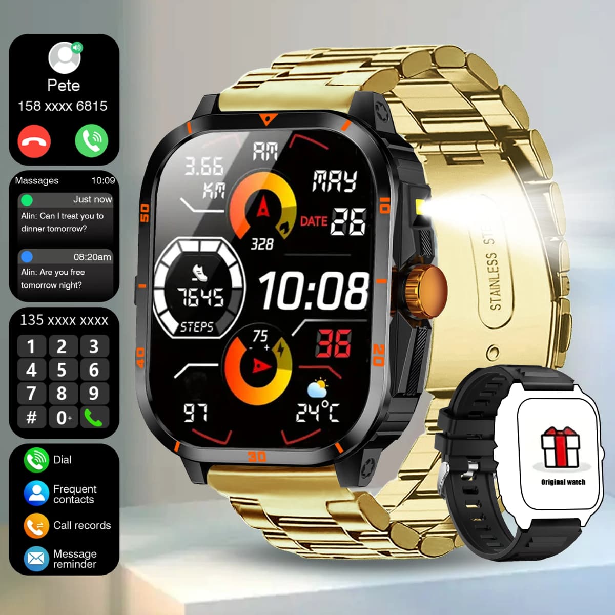 Outdoor Men'S Smart Watch 2.01 Inch-Hd-Full Touch Screen Display Wireless Call/Answer, Multiple Sports Modes ,Outdoor Information Reminder,Weather Forecast,Music Control,Suitable for Iphone and Android