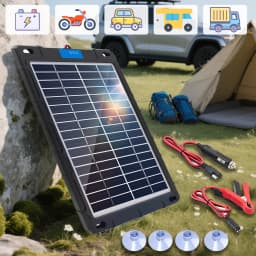 Solar Panel 12V Car Battery Charger Built In Charge Controller IP65 Waterproof Anti Shatter Solar Trickle Charger With Cigarette Lighter Alligator Clips Suction Cups For Motorcycle RV Boat Truck