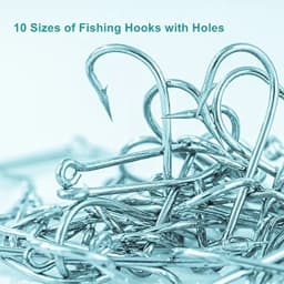 Fishing application, high-carbon steel, silver, 300PCS barbed hooks with holes in 10 sizes, portable boxed, adaptable to variou