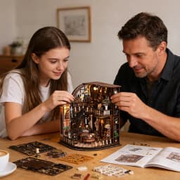 3D Wooden Puzzle for Adults Bacchus Study Book Nook with Lights Model Kit Dollhouse DIY Miniature House Birthday and Christmas Gifts