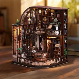 3D Wooden Puzzle for Adults Bacchus Study Book Nook with Lights Model Kit Dollhouse DIY Miniature House Birthday and Christmas Gifts