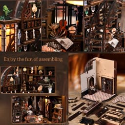 3D Wooden Puzzle for Adults Bacchus Study Book Nook with Lights Model Kit Dollhouse DIY Miniature House Birthday and Christmas Gifts