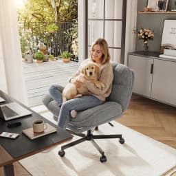 Thick Cushion Leisure Chair, Teddy Plush Cross Chair, Cross Legged Office Chair, Height Adjustable Desk Chair, Rolling Computer Chair with Footrest & Reclining Backrest