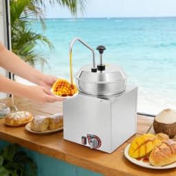 Commercial Cheese Warmer 1.85 Gal, Stainless Steel Cheese Dispenser with Pump & 6 Temp Settings for Food Truck Restaurant