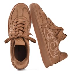 Women's Ribbon Lace-Up Fashion Sneakers Arch Support Gum Sole Tennis Walking Shoes with Memory Foam