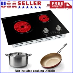 21 Inch 2 Burners Electric Cooktop 3700W Apartment Electric Stove Top Double Radiant, UL Certified, 9 Heating Level Knob Control, Overheating Protection, 110V-240V Ceramic Glass Cooktop