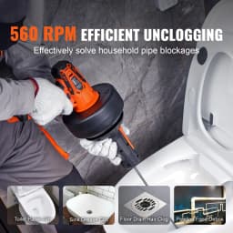 SucceBuy 12V Electric Drain Auger 25FT Cordless Plumbing Snake Auto Feed Pipeline Drain Clog Remover w/ Power Drill for Homeuse
