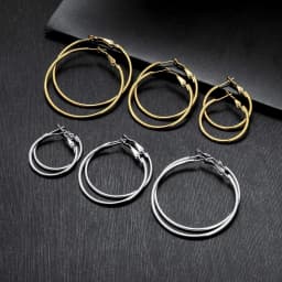 6 Pairs 316L Stainless Steel Hoop Earrings Set 30/40/50mm Gold Silver Lever Back Hoops Waterproof Hypoallergenic Fade Resistant Women Daily Jewelry