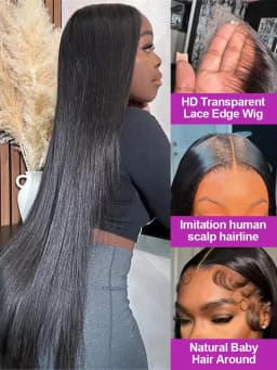 200% Density 36 38 inch 13x6 HD Lace Front Human Hair Wigs For Women Indian Straight 13x4 Glueless Lace Frontal Wigs Pre Plucked