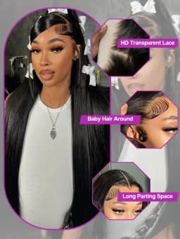 200% Density 36 38 inch 13x6 HD Lace Front Human Hair Wigs For Women Indian Straight 13x4 Glueless Lace Frontal Wigs Pre Plucked