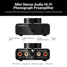 NEOHIPO TP10 Turntable Preamp, Premium Aluminum Body with Anti-Skid Base & Comfort Knob, RCA/3.5mm Output