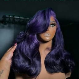 200% Density 13X4 Dark Purple Colored Body Wave Lace Front Wigs Pre Plucked Glueless 13x4 Long Wavy Lace Frontal Wigs for Women