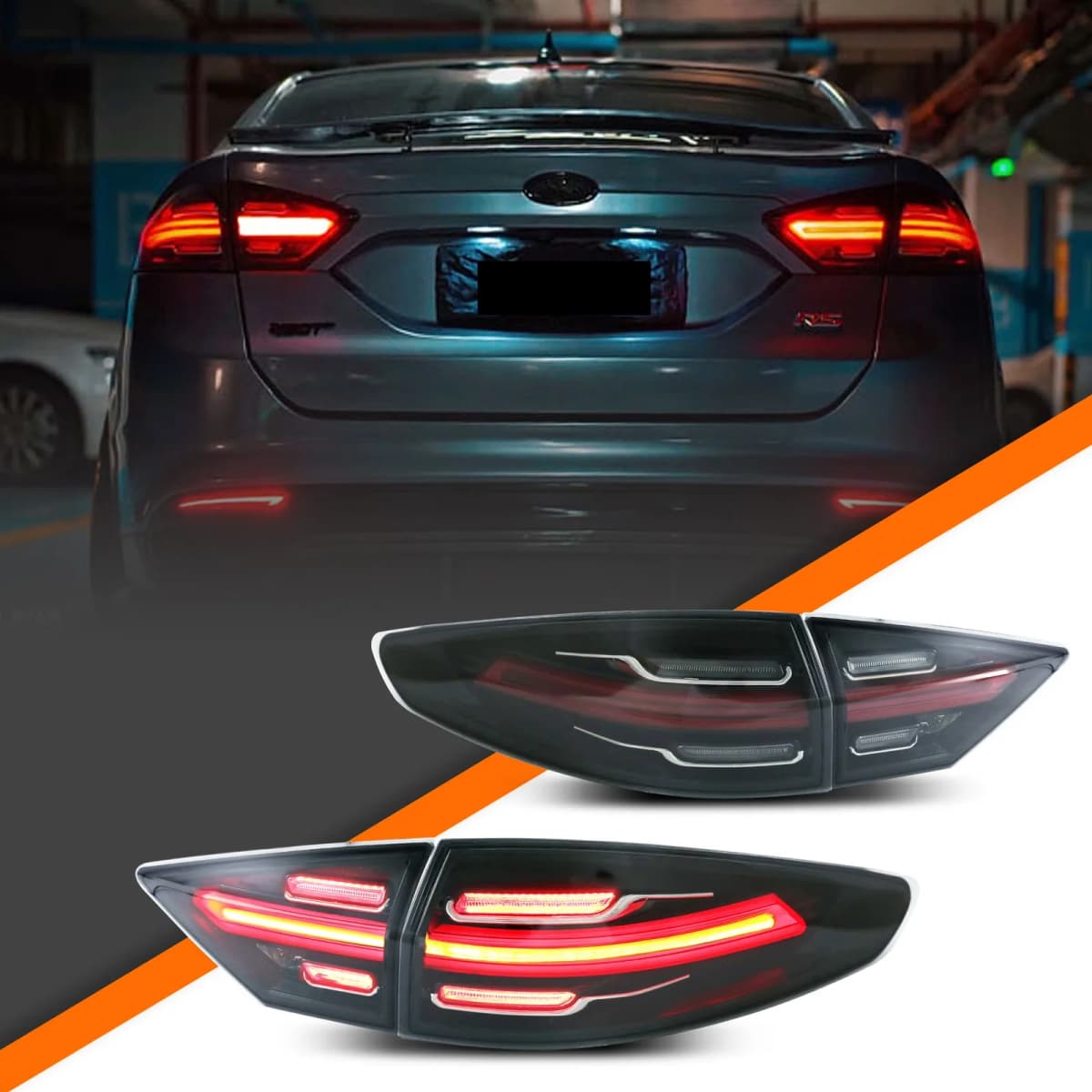 LED Tail Lights for Ford Fusion 2013-2016 S SE Titanium Sequential Turn Signal Start-up Animation Black Rear Lamps Assembly