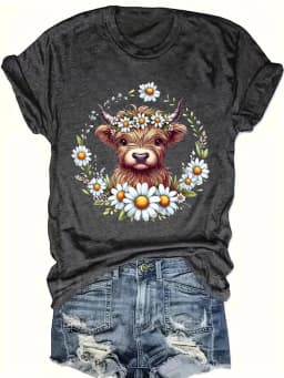 women's plus size tank top Cow With Daisy Wreath Suitable for sports and daily wear summer beach vacation tops womens clothes