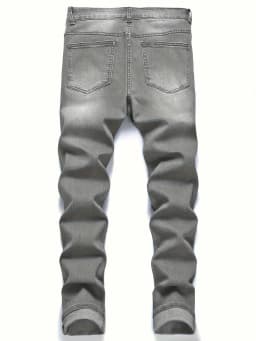 Men's Slim Fit Stretch Denim Jeans with Rips Casual Comfortable Trousers for Daily Wear