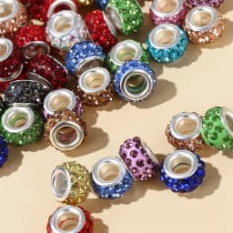 50Pcs mix color big hole beads 11mm alloy loose spacer beads with rhinestone for jewelry making DIY bracelet accessories