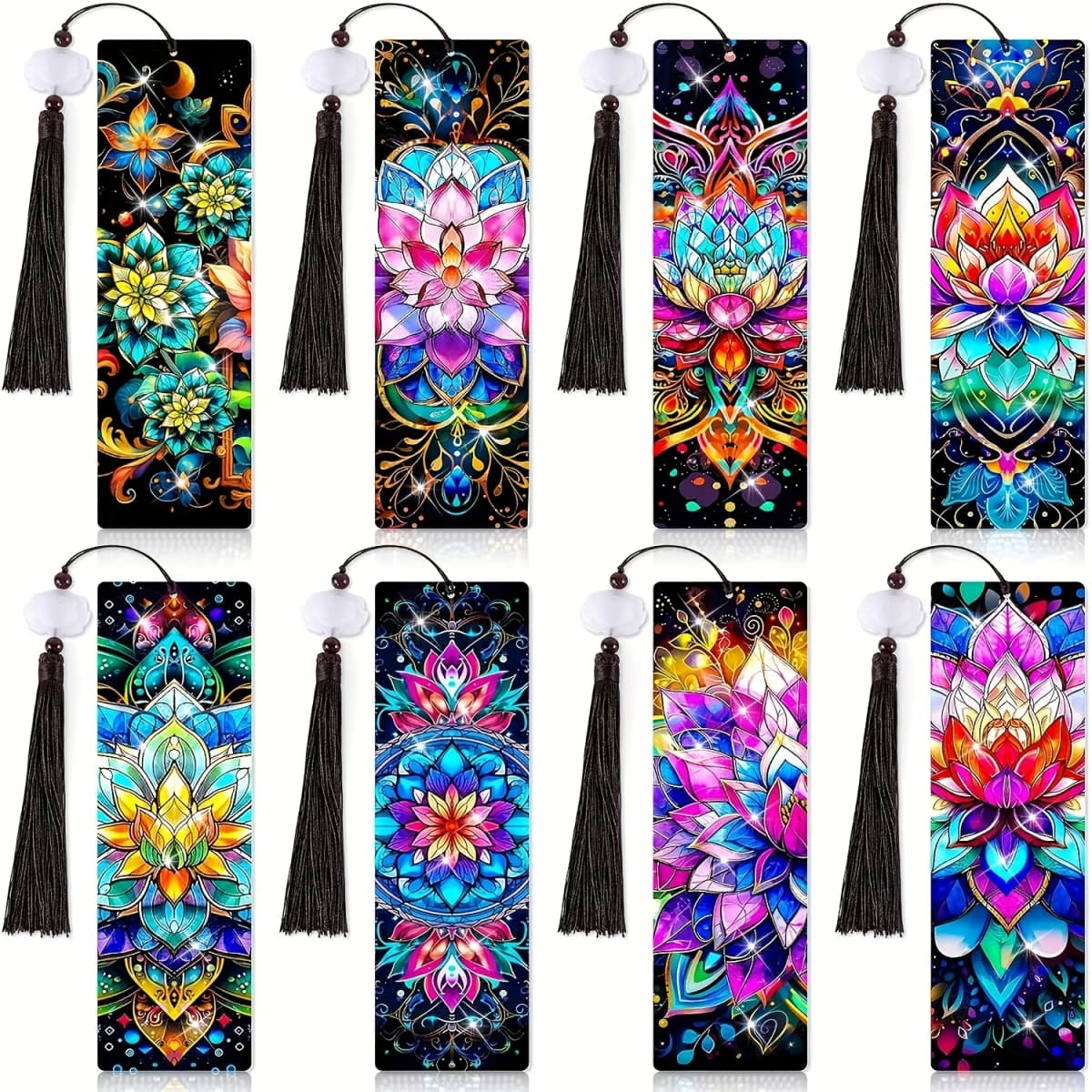 8-piece set of diamond painting bookmark set, rhinestone acrylic tassel bookmark, 19.5x5.6mm, DIY craft set for book lovers