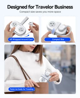 ORICO Cable-Wrap Portable Travel Power Strip 15W Fast Charging Station with 4 AC Outlets 2 USB 1 Type-C US Plug Adapter Home