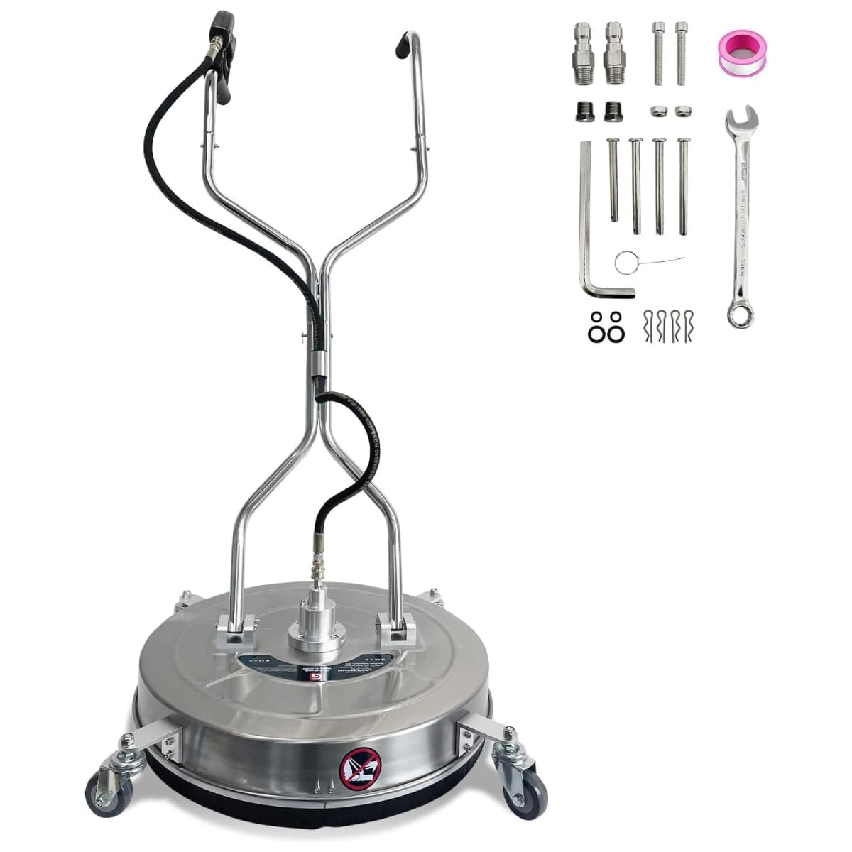 24" Pressure Washer Surface Cleaner with 4 Wheels, 4900PSI Stainless Steel Surface Cleaner Attachment, Stainless Steel Dual Handle Pressure Washer for Concrete Driveway Sidewalk Deck Patio