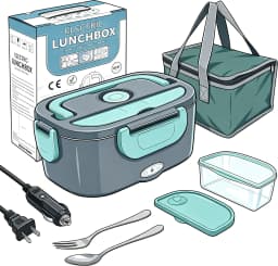 us USA Local Fast Shipping 1.5L Portable Electric Lunch Box, 60W Food Heater for Car & Home, Leak-Proof with Stainless Steel Container, Insulated Heating Student Lunch Box, Hot Waterless Heating Rice Box, 12V/24V Car Plug, Includes Spoon & Leak-Proof Seal