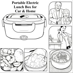 us USA Local Fast Shipping 1.5L Portable Electric Lunch Box, 60W Food Heater for Car & Home, Leak-Proof with Stainless Steel Container, Insulated Heating Student Lunch Box, Hot Waterless Heating Rice Box, 12V/24V Car Plug, Includes Spoon & Leak-Proof Seal