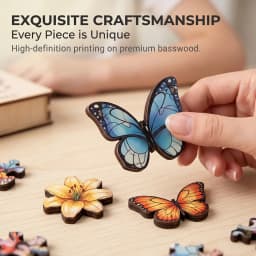 Vibrant Butterfly Flower Tree Wooden Jigsaw Puzzle Unique Irregular Butterfly Shaped Pieces 5A Difficulty Eco Wood Stress Relief Game For Adults Kids Home Wall Decor Birthday Christmas Gift