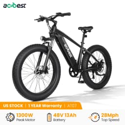 ActBest Ranger Electric Bike for Adults, 26"×4.0" Fat Tire Electric Mountain Bike, Peak 1300W 48V 13Ah, 28MPH 65 Miles Electric Bicycle, 7-Speed, with Free Bike Lock & Mirror