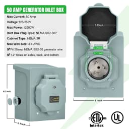 15FT 50 Amp Generator Cord and Pre-Drilled Power Inlet Box, Extension Cord Twist Locking for Outdoor Emergency Kit