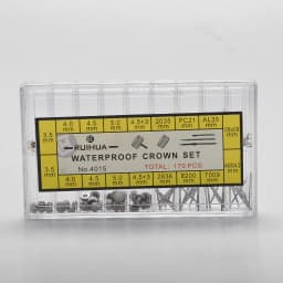 170Pcs Watch Stem Extender Watch Crowns Stainless Steel Different Sizes Mixed Box Assortment Set Watch Repair Watchmakers Tools