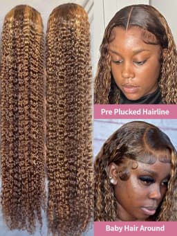 Highlight Deep Wave 13x6 HD Lace Frontal Wig Human Hair 40 42 Inch Honey Blond Curly 13x4 Lace Front Wigs For Women Pre Plucked