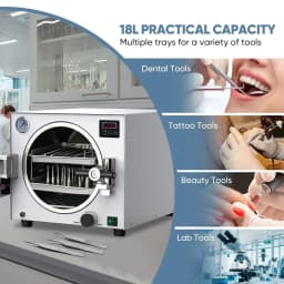 18L Autoclave Sterilizer High Pressure Steam Machine for Dental Lab Salon Professional Stainless Steel Equipment with 3 Trays