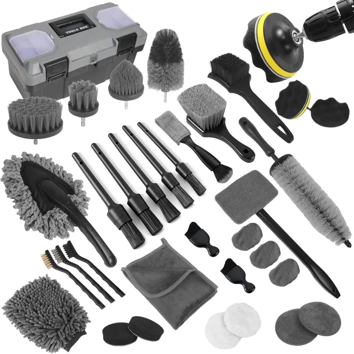 Car Detailing Kit, 36Pcs Professional Car Cleaning Tools for Interior Exterior Wheels, with Windshield Tool and Storage Box
