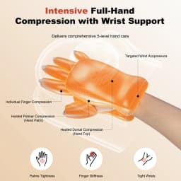 Electric Hand Massager Glove with Heat & Compression, 2000mAh Cordless, Full Hand Massage for Stiff Hands, Palm & Finger Care