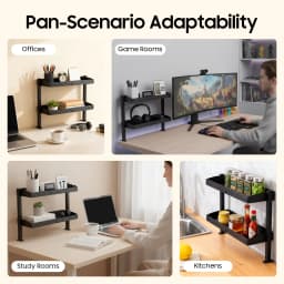 2-Tier Clamp-On Desk Shelf Organizer,Black Space-Saving Storage Rack w/Clamping Mechanism,Perfect for Standing Desk Installation