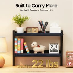 2-Tier Clamp-On Desk Shelf Organizer,Black Space-Saving Storage Rack w/Clamping Mechanism,Perfect for Standing Desk Installation