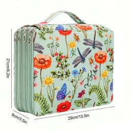 Vitality Dragonfly and Flower Pencil Box - 200-Hole Design, Durable Fabric Storage Bag, Suitable for Pencils, Markers, Scissors - Portable Office Art Supplies Storage Box, Dragonfly Decoration, Art Supplies Storage, Colorful Illustrations, Sturdy Structur