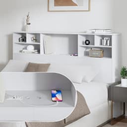 Bookcase Headboard with Charging Station & LED Lights, Wooden Storage Headboard with Open Cubby Shelves, Modern Bed Headboard for Queen/King Size