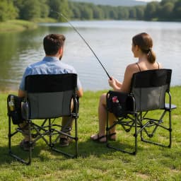 1 PCS Heavy Duty Oversized Directors Camping Chairs for Adults, 400lb Portable Folding Outdoor Lawn Chair with Side Table, Pocket & High Back, Ideal for Beach, Fishing, Picnic - Black