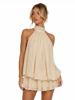 Womens Summer Dresses Halter Tie Mini Dress With Built-in Shorts, Chiffon Elegant A-Line Backless Sundress