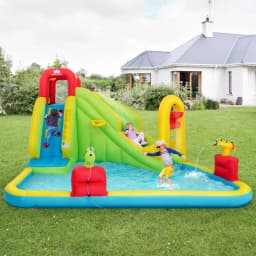 Mega Inflatable Water Park Bouncy Castle for Kids - Blow Up Water Slide with Splash Pool, Water Basin, and Climbing Wall, Outdoor Backyard Family Fun Party Gift for Ages 5-12