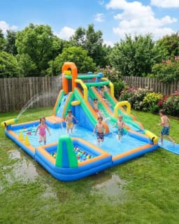 Double-Slide Inflatable Bounce House with Swimming Pool, Climbing Wall & Ring Toss Game – Indoor/Outdoor Bouncy Castle Includes 680W Blower for Backyard, Ages 3-8