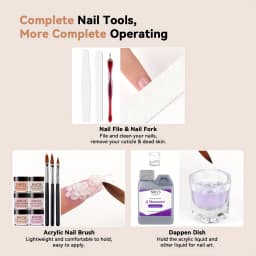 NOCIS Acrylic Powder Set: Professional Keratin Nude Pink Acrylic Powder Clear White Acrylic Nail Powder Acrylic Nail Kit for Beginner Manicurist Nail Extension Home Salon Nail Care & Liquid, Brush, Files, Forms, Press On Nails, Home Practice Set.
