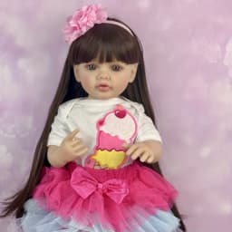 BZDOLL 55CM Full Soft Vinyl Body Reborn Baby Doll Toy for Brown Long Hair Princess Toddler Doll Handmade Birthday Gift for Child