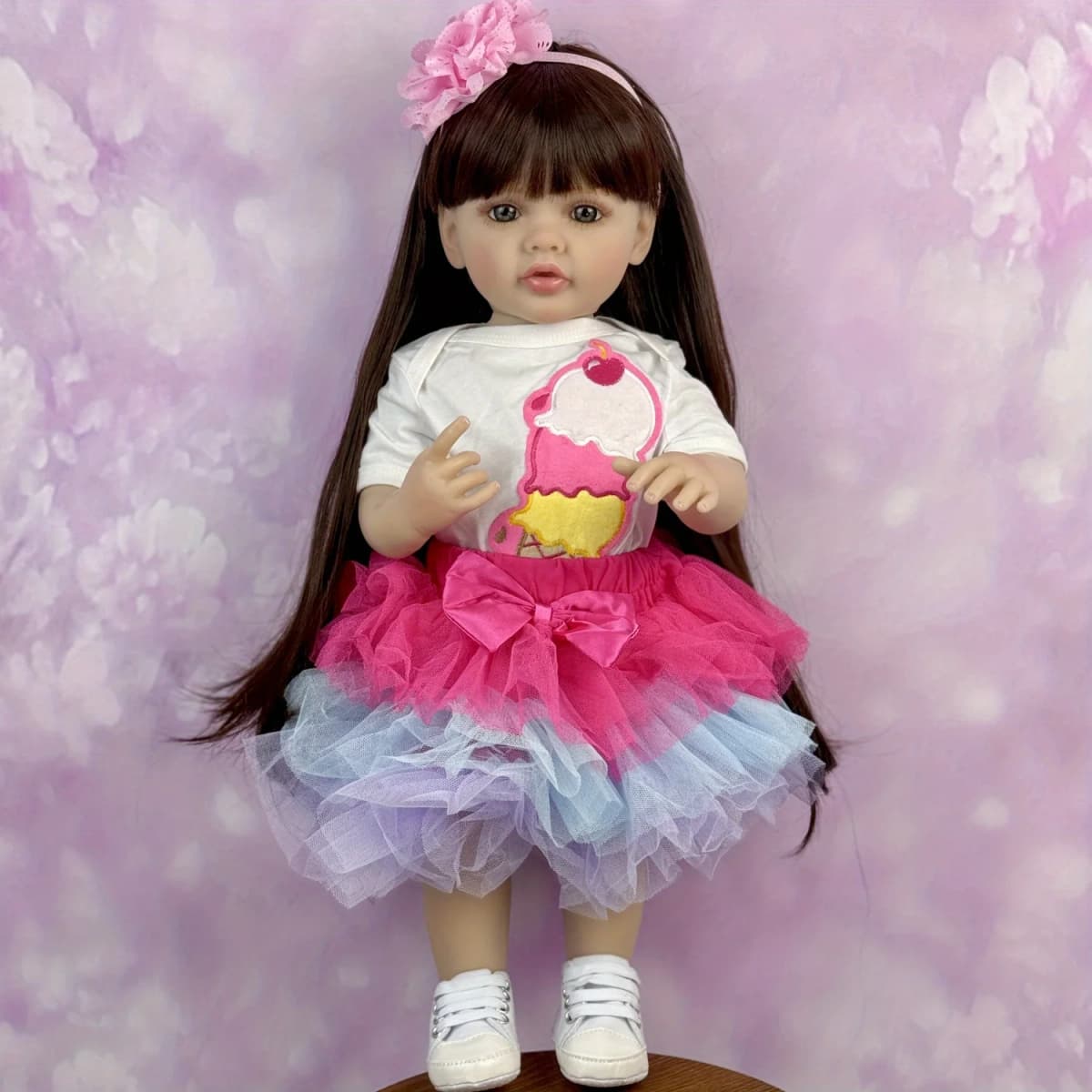 BZDOLL 55CM Full Soft Vinyl Body Reborn Baby Doll Toy for Brown Long Hair Princess Toddler Doll Handmade Birthday Gift for Child