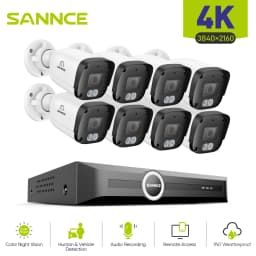 SANNCE 8MP PoE Security Camera Outdoor, IP67 8CH NVR with 2.8mm 4K Bullet Cameras, H.265 Built-in Mic, AI Human Vehicle Detection, Dual Light Night Vision Home Surveillance Cameras ONVIF