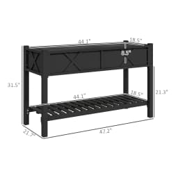 Wooden Raised Planter Box, 47 X 22 X 31.5 in Raised Flower Bed with Storage Shelf, Drainage Holes, and Liner, Black
